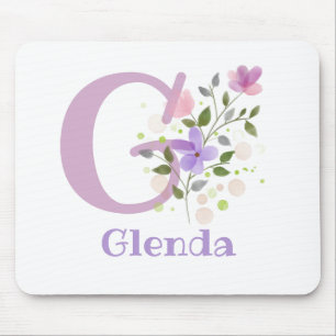 Tapis de souris Initial Plus Nom & Fleurs Design