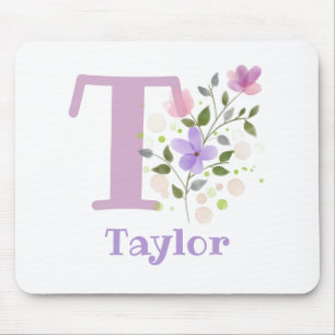 Tapis de souris Initial Plus Nom & Fleurs Design