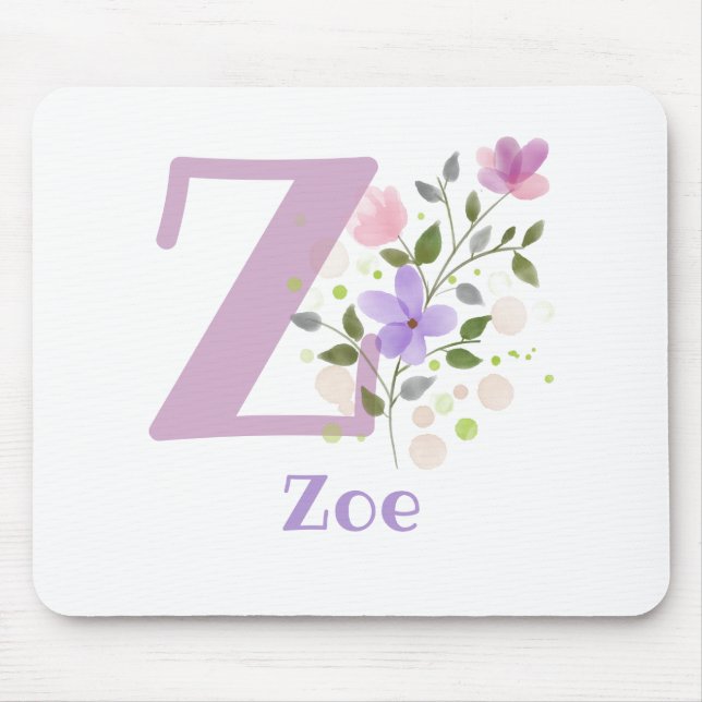 Tapis de souris Initial Plus Nom & Fleurs Design (Devant)