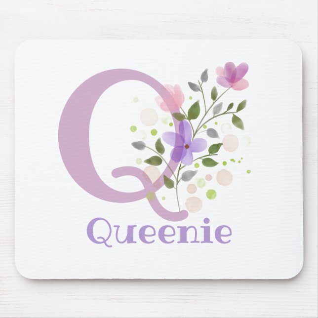 Tapis de souris Initial Plus Nom & Fleurs Design (Devant)