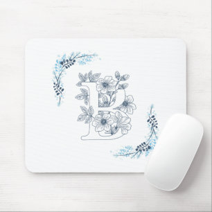 Tapis De Souris Initiale "B" Monogramme bleu Calme Floral