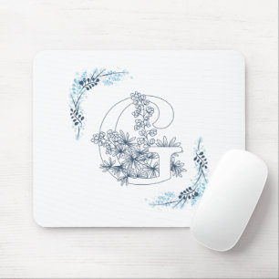 Tapis De Souris Initiale "G" Monogramme bleu Calme Floral