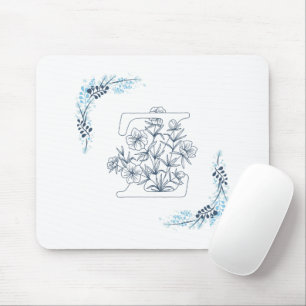 Tapis De Souris Initiale "Z" Monogramme bleu Calme Floral