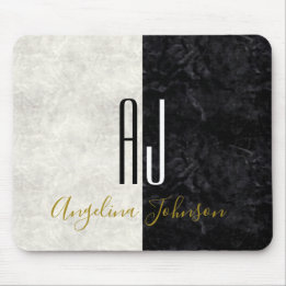 Tapis De Souris Initiales en marbre noir et blanc Monogramme