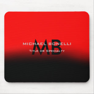Tapis De Souris Initiales modernes en monogramme noir rouge
