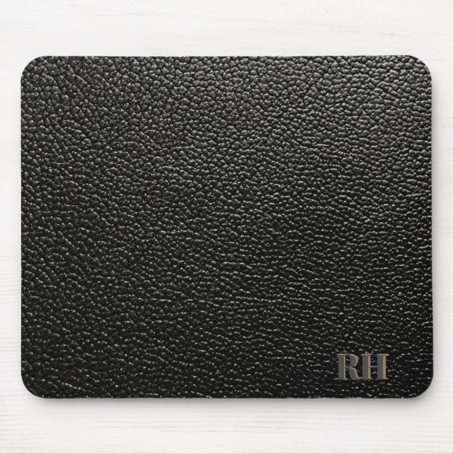 Tapis De Souris Initiales monogrammes Faux en cuir noir (Devant)