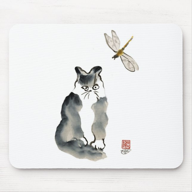 Tapis De Souris Insecte désagréable [libellule] et chaton gris (Devant)