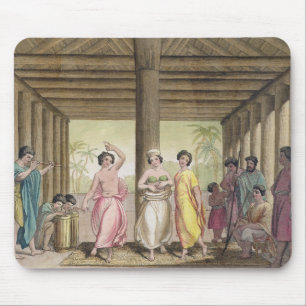 Tapis De Souris Intérieur d'une maison de Tahitian avec des fille