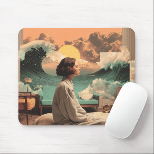 Tapis De Souris Intérieur surréaliste avec femme et chat