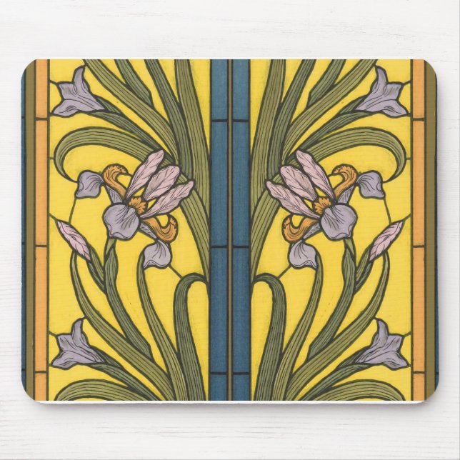 Tapis De Souris Iris Fleur Art Nouveau Motif en verre (Devant)