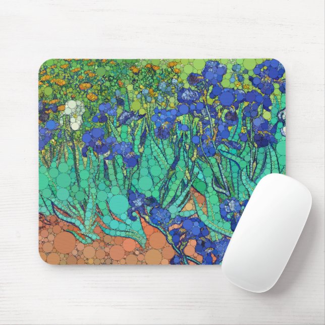Tapis De Souris Irises, points d'infini par Vincent van Gogh (Avec souris)