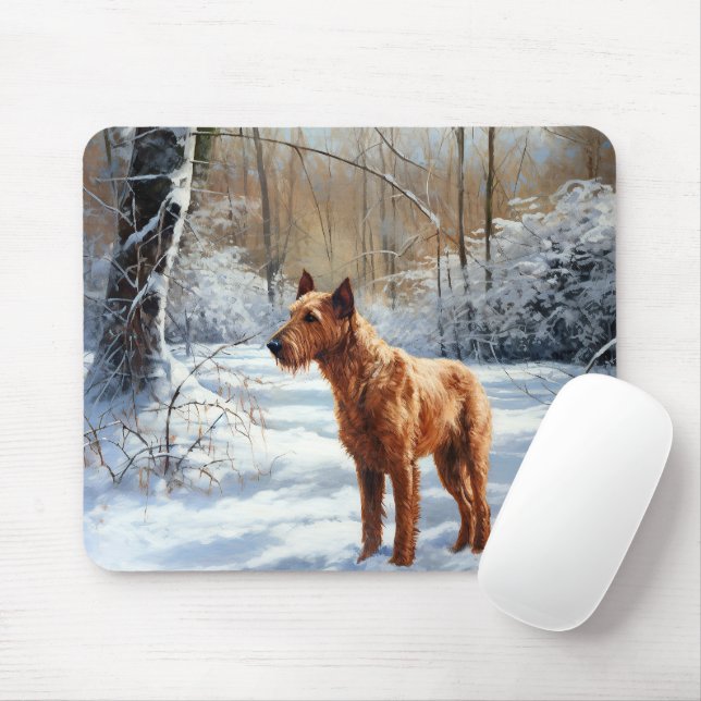 Tapis De Souris Irish Terrier Laissez Tomber La Neige Noël (Avec souris)