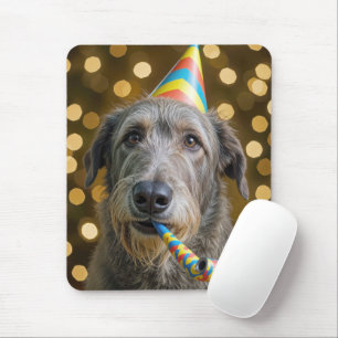 Tapis De Souris Irish Wolfhound pour son anniversaire avec chapeau