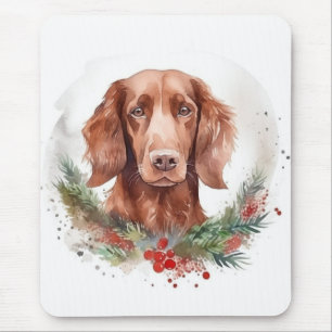 Tapis De Souris Irlandais Red Setter Festive Wreath Pup