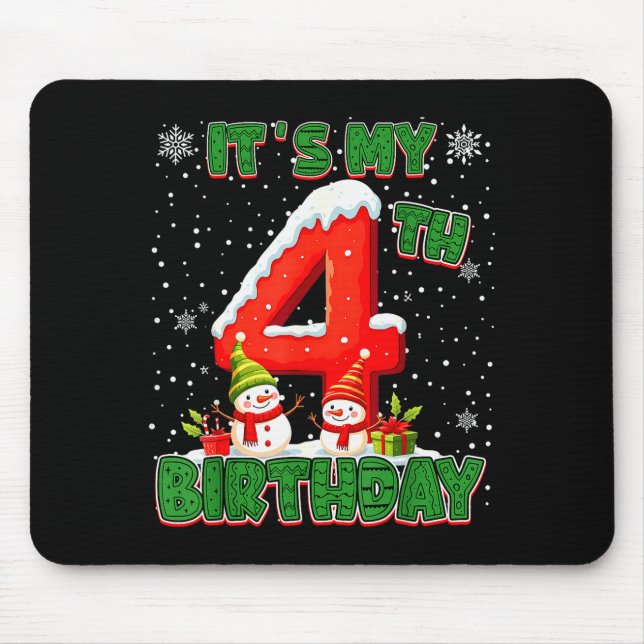 Tapis De Souris It’s My 4th Birthday Christmas Snowman 4 Year Old  (Devant)