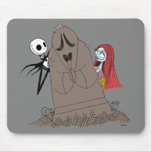 Tapis De Souris Jack et Sally se cachant derrière Tombstone