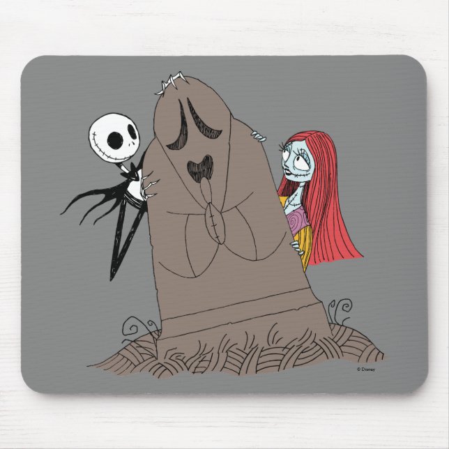 Tapis De Souris Jack et Sally se cachent derrière Tombstone (Devant)