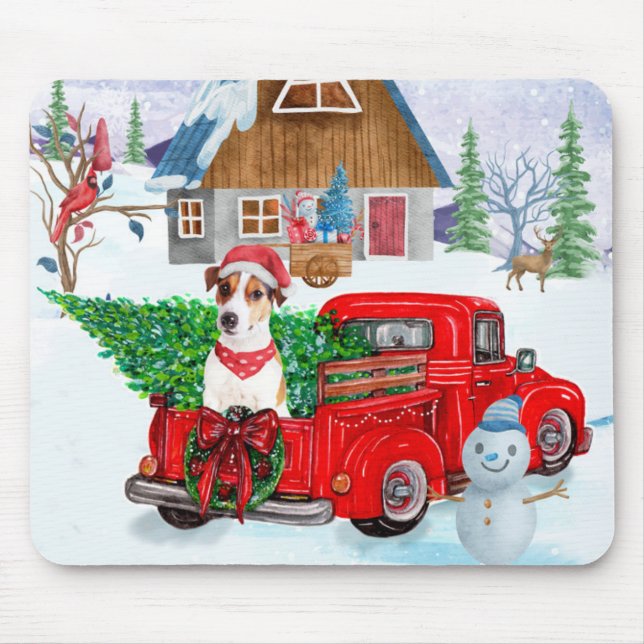 Tapis De Souris Jack Russell Chien à Noël Livraison Camion Neige (Devant)