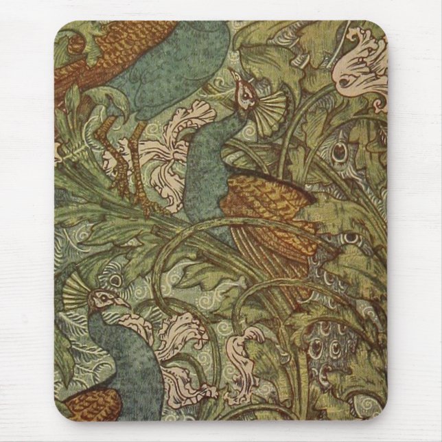 Tapis De Souris Jacquard de paon et de fleur Art nouveau (Devant)