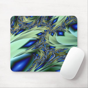 Tapis De Souris Jagged   Art fractal vert et bleu