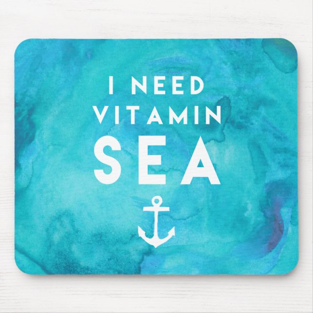 Tapis De Souris J'ai besoin de vitamine Mer Aquarelle Turquoise Ci (Devant)