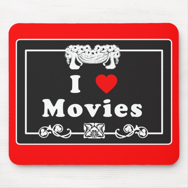 Tapis De Souris J'aime des films avec le talent de film silencieux (Devant)