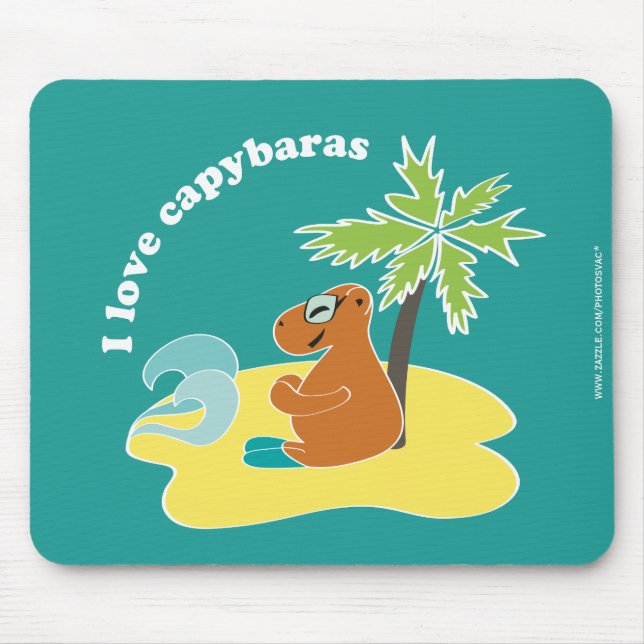Tapis De Souris J'aime l'art de plage tropical des capybaras (Devant)
