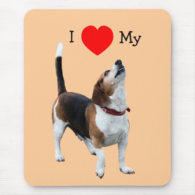 Tapis De Souris J'Aime Le Coeur Mon Beagle Mignonne Chien Mousepad (Devant)