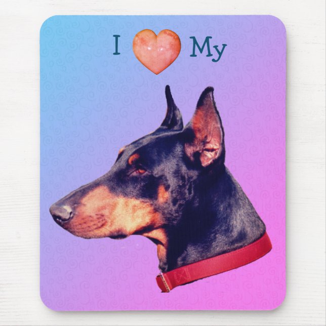 Tapis De Souris J'Aime Le Coeur Mon Doberman (Devant)