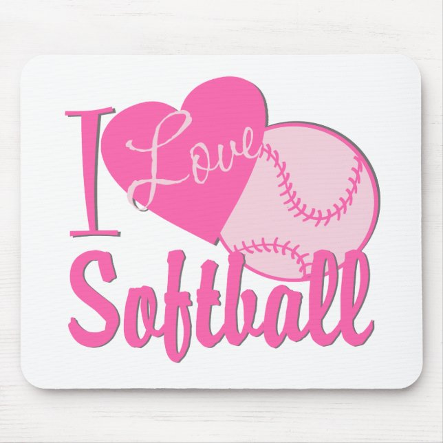 Tapis De Souris J'Aime Le Softball Rose (Devant)