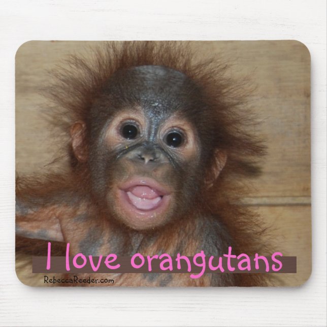 Tapis De Souris J'aime l'orang-outan d'animaux le plus mignon (Devant)