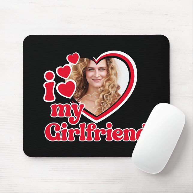 Tapis De Souris J'Aime Ma Petite Amie Personnalisée Noir (Avec souris)