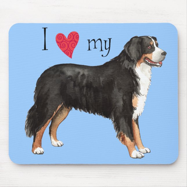 Tapis De Souris J'aime mon chien de montagne bernois (Devant)