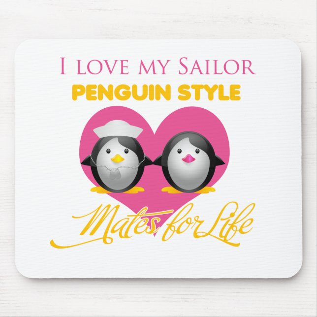 Tapis De Souris J'aime mon style de pingouin de marin (Devant)