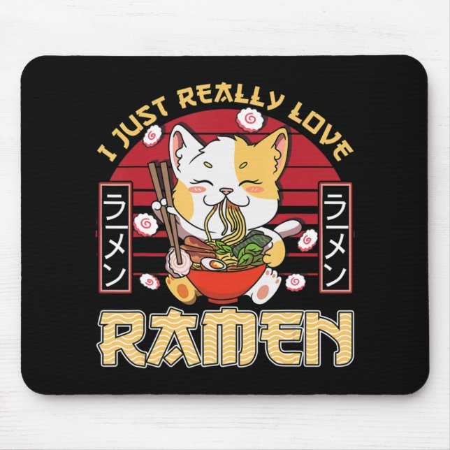 Tapis De Souris J'Aime Vraiment Ramen Kawaii Anime Cat Ramen Gi (Devant)