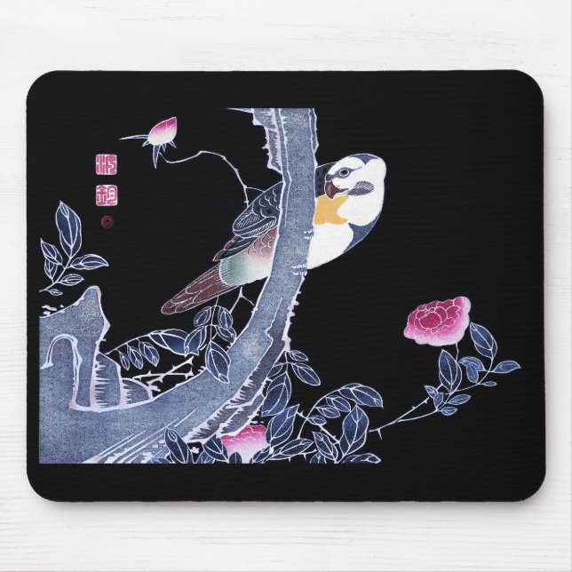 Tapis De Souris Jakuchu, "Perroquet sur la branche d'un Rose de fl (Devant)