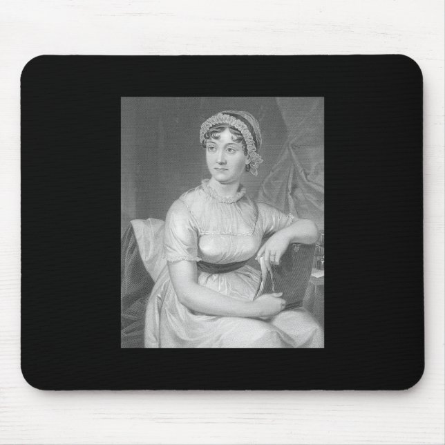Tapis De Souris Jane Austen Portrait noir blanc et gris (Devant)