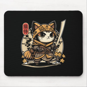 Tapis De Souris Japonais Samurai Chat Tattoo, Kawaii Ninja Chat _3