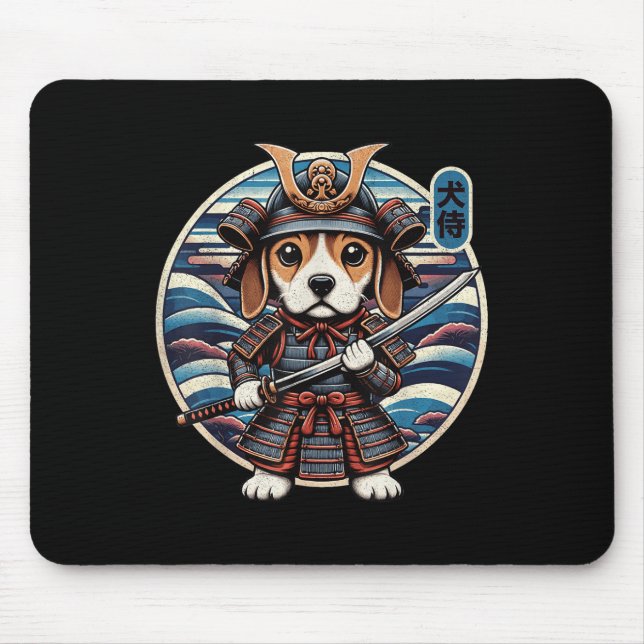 Tapis De Souris Japonais Samurai Chien Tattoo, Beagle Kawaii Ninja (Devant)