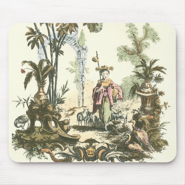 Tapis De Souris Jardin asiatique avec femme et animaux (Devant)