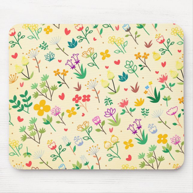 Tapis De Souris Jardin d'amour Fleurs de printemps et cœurs (Devant)