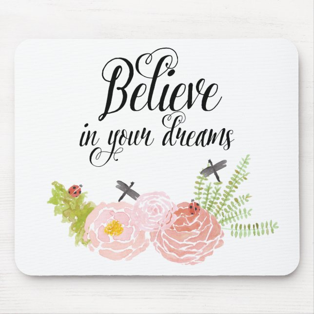 Tapis De Souris Jardin d'aquarelle de roses de libellules (Devant)
