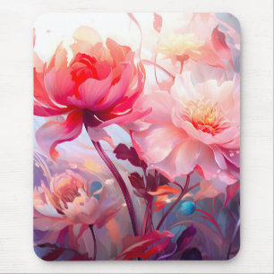 Tapis De Souris Jardin de pivoines en fleurs à l'aquarelle de prin