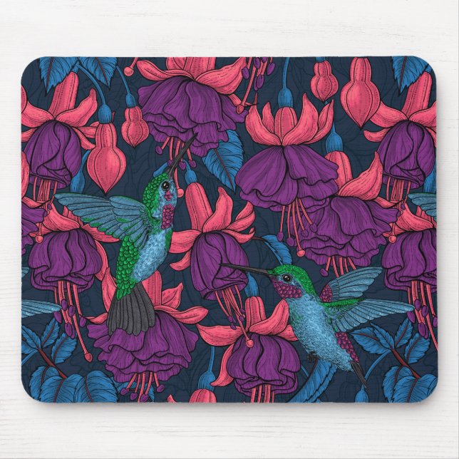Tapis De Souris Jardin des colibris en violet et bleu (Devant)
