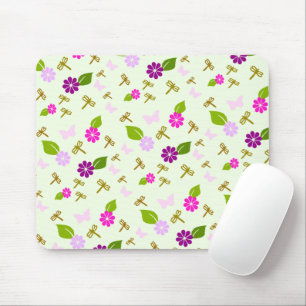 Tapis De Souris Jardin des fleurs et souris libellules