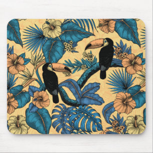 Tapis De Souris Jardin toucan en jaune et bleu