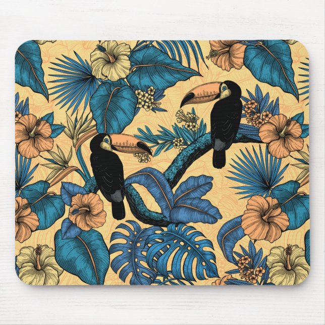 Tapis De Souris Jardin toucan en jaune et bleu (Devant)