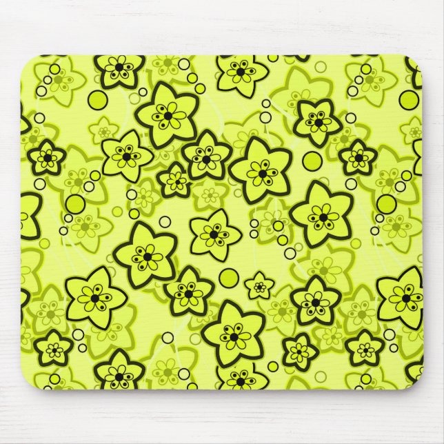 Tapis De Souris Jaune avec motif floral néon brillant noir (Devant)