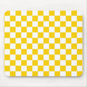Tapis De Souris Jaune blanc À damiers Vérifier la conception Motif
