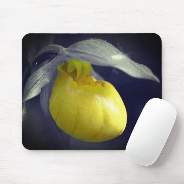 Tapis De Souris Jaune Lady Slipper Orchidée Fleur Partielle Couleu (Avec souris)